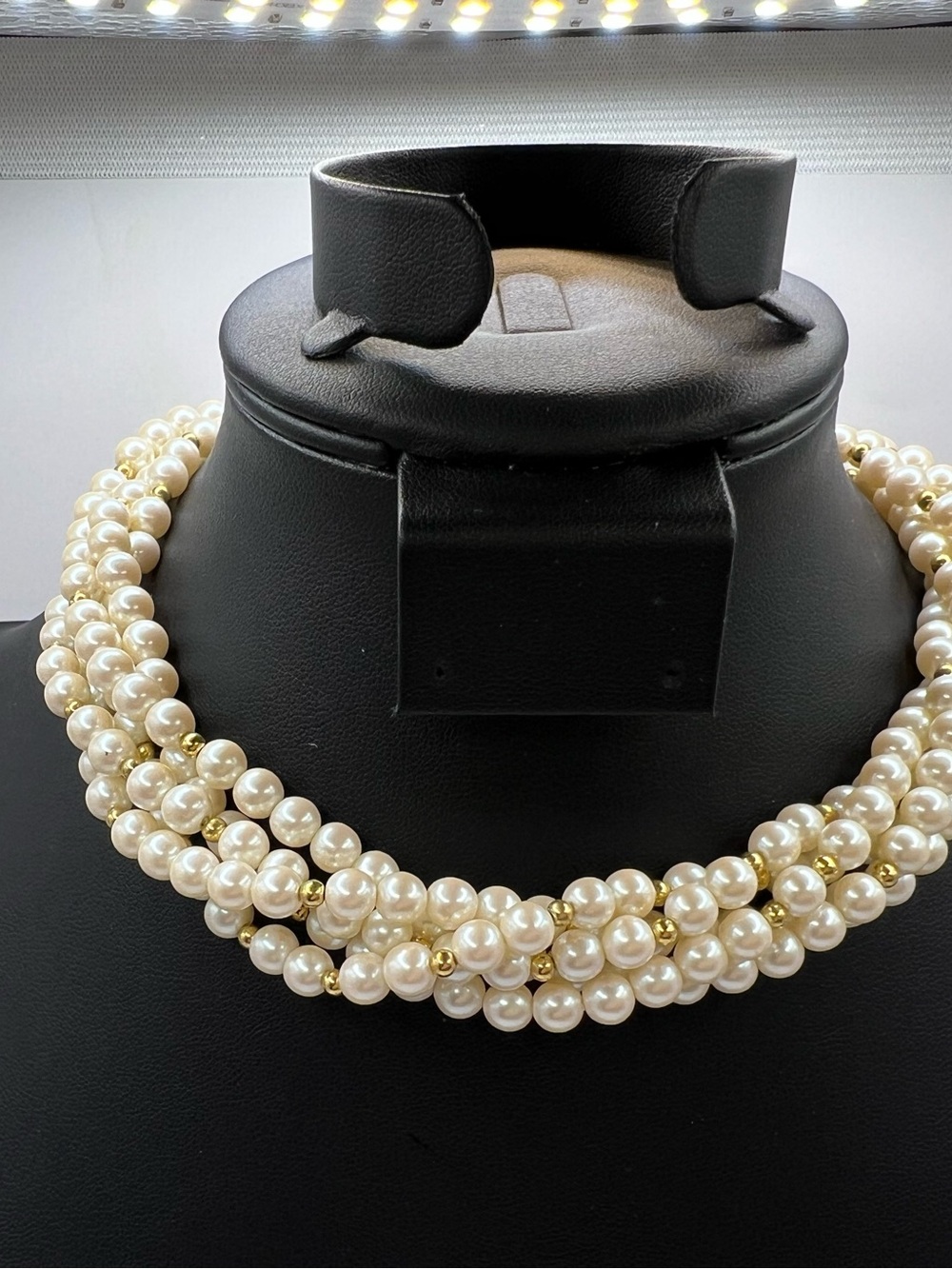 Vintage Multi-Strand Faux Pearl Choker Statement Necklace